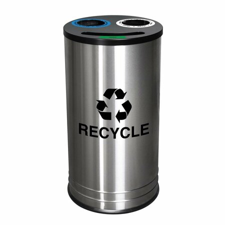 EX-CELL KAISER 14 gal 3 Stream Recycling Receptacle NYC Compliant w/3 Color Graphics, Stainless Steel EX122803